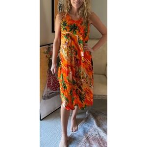 Shoreline Cayman Islands Tropical Handkerchief Hem Rayon Dress Orange OS NEW